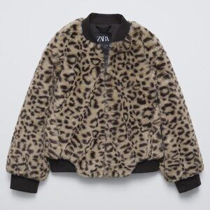 NWT ZARA ANIMAL PRINT FAUX FUR BOMBER JACKET KIDS 11-12